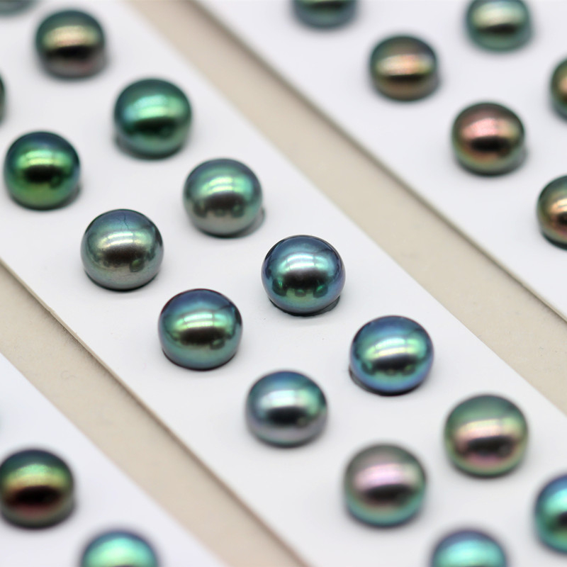 8.5-9mm Button Round Baroque Peacock Black Freshwater Loose Pearls Beads(XL110061)