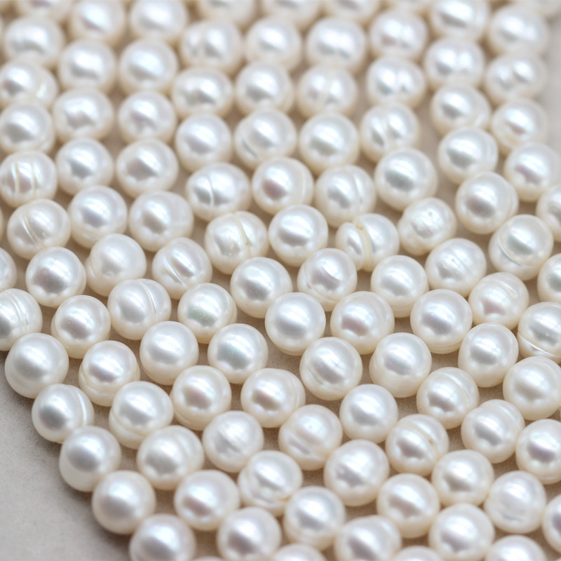 7-8mm Cheap Round Ringed Cultured Natural Freshwater Pearl Strings (XL180020)