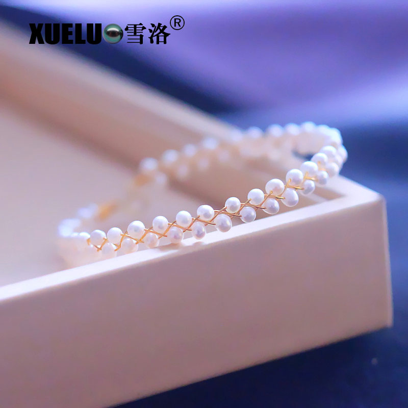 Fashion Small Round Real Natural Cultured Fresh Water Pearl Bracelet(XL150127)