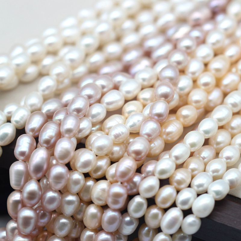  6-7mm Medium Quality Rice/Oval Shape Natural Cultured Freshwater Pearl Strings (XL180120) 
