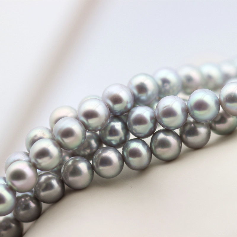 8-9mm Grey Round Cultured Genuine Freshwater Pearl Strings (XL180117) 