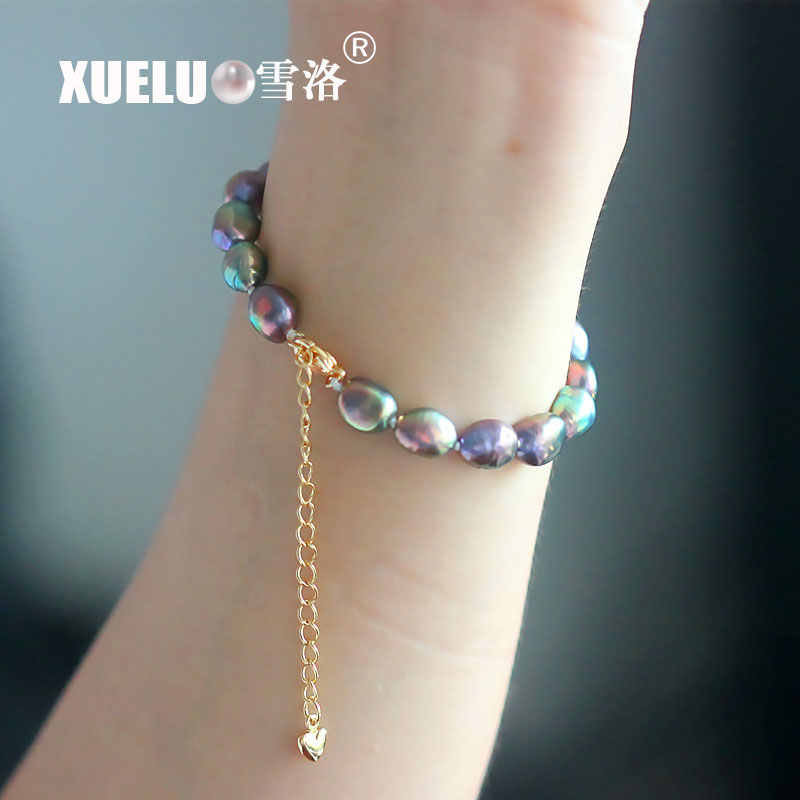 Fashion Natural Real Black Baroque Chinese Cultured Freshwater Pearl Bracelet (XL150112)