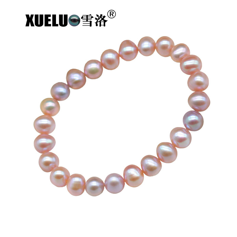 Stretch Round Natural Real Genuine Cultured Freshwater Pearl Bracelet(XL150139)