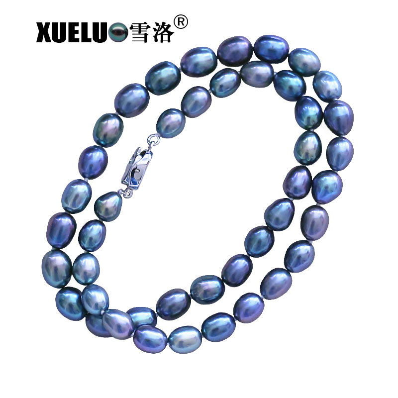 Peacock Black Oval Natural Cultured Freshwater Pearl Necklace (XL120065)