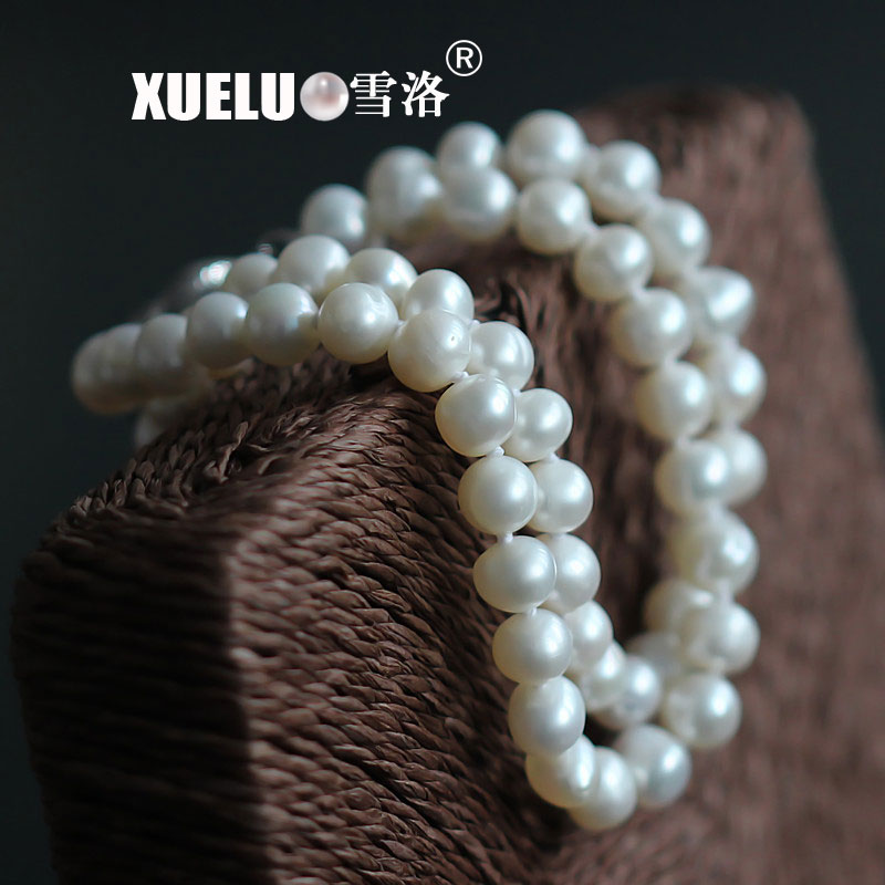 Natural Real White Double Strands Chinese Cultured Freshwater Pearl Bracelet (XL150050)