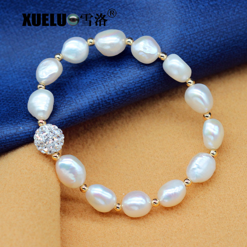 Elastic Charming Natural Real Cultured Freshwater Baroque Pearl Bracelet Jewelry(XL150142)