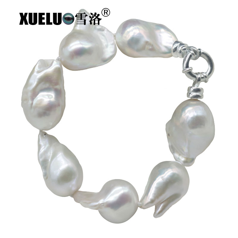 Large Nucleated Natural Cultured Freshwater Baroque Pearl Bracelet(XL150134)