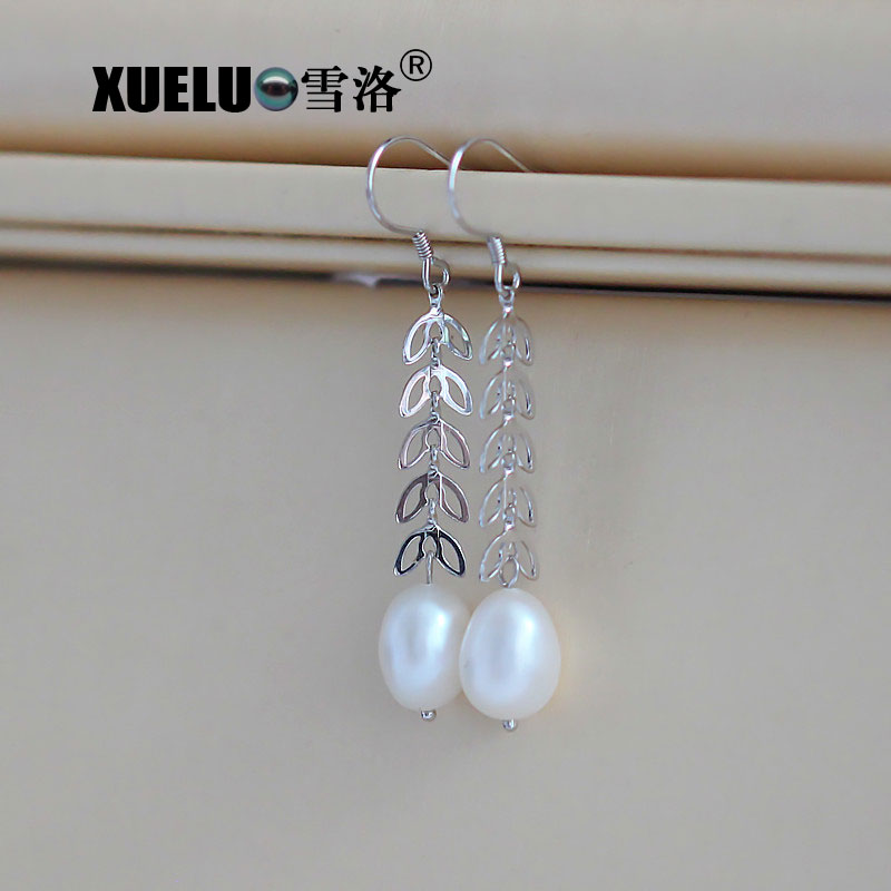 925 Sterling Silver White Baroque Freshwater Drop Pearl Earrings (XL140144)