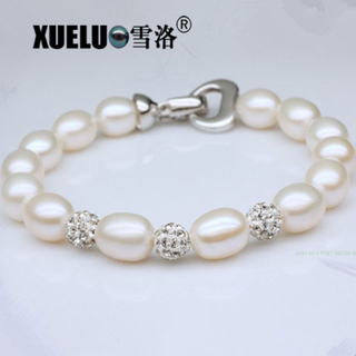 Fashion Oval Shape Natural Genuine Cultured Freshwater Pearl Bracelet(XL150017)