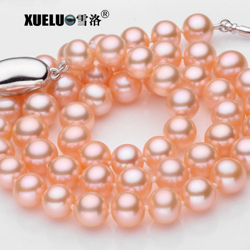 7-8mm Pink Color Classic Freshwater Pearl Necklace（XL120088）
