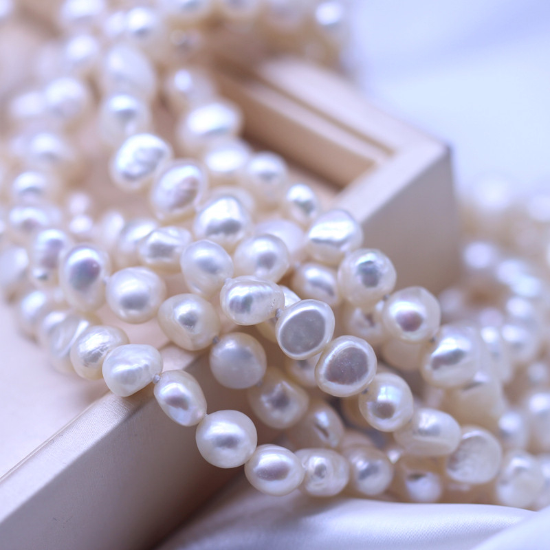 7-8mm Long Baroque White Freshwater Pearl Necklace(XL120069)