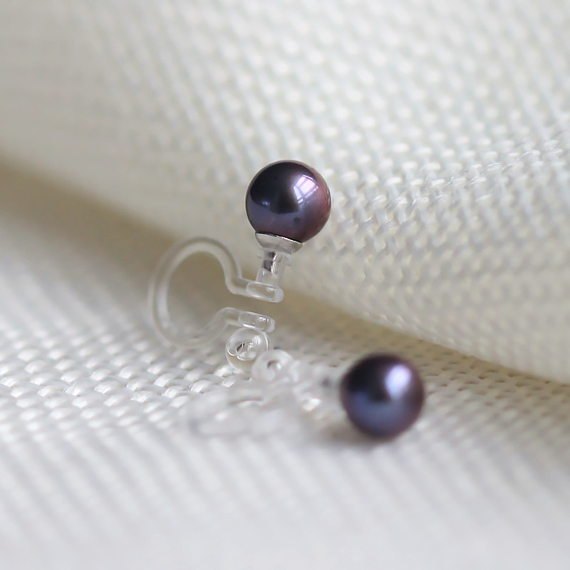 5-6mm Black Perfect Round Natural Cultured Freshwater Pearl Clip Earrings for no ear hole (XL140002)