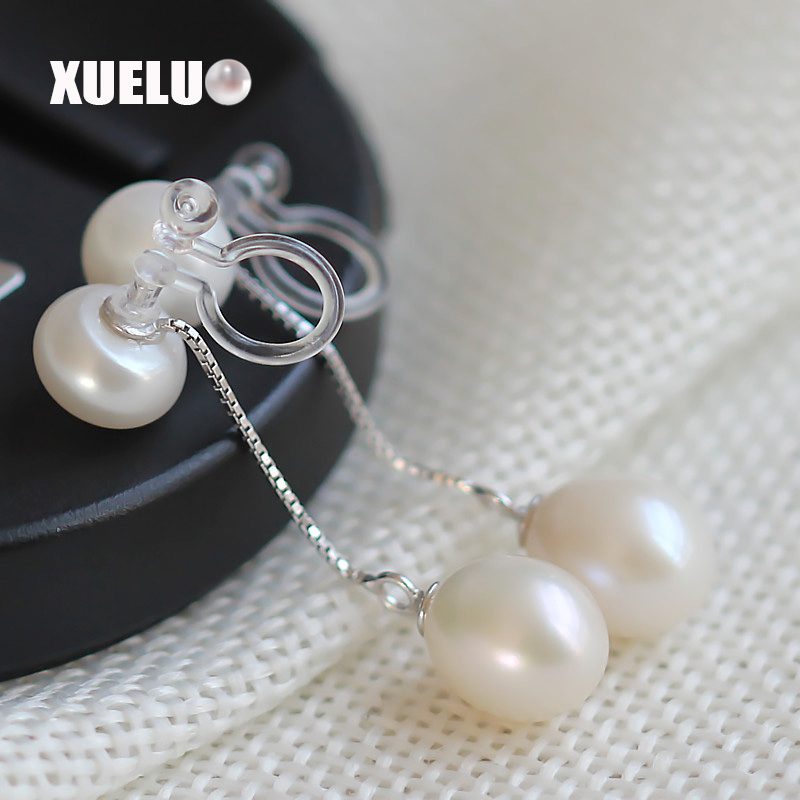 Double Natural Cultured Freshwater Pearl Clip Earrings for no ear hole (XL140003)