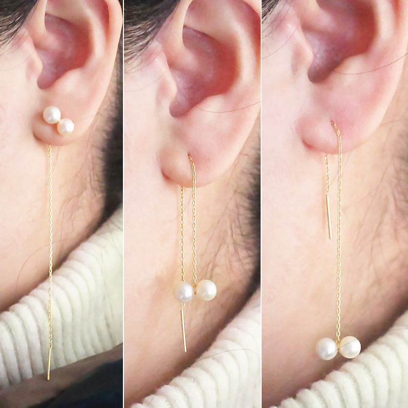 Long Line Genuine Round Cultured Freshwater Pearl Earrings (XL140089)