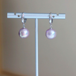 925 Sterling Silver Lavender Round Freshwater Drop Edison Pearl Earrings (XL140147) 