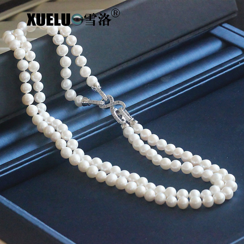 Fashion Double Strands Real Natural Freshwater Pearl Necklace (XL120054) 