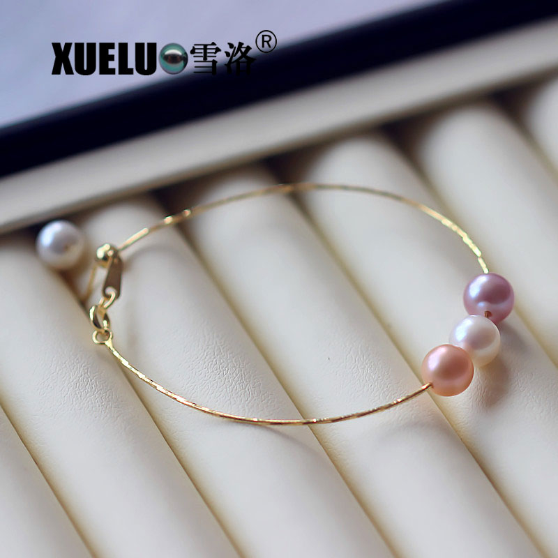 8-9mm 925 Sterling Silver Fashion Round Chinese Cultured Freshwater Pearl Bracelet (XL150105)