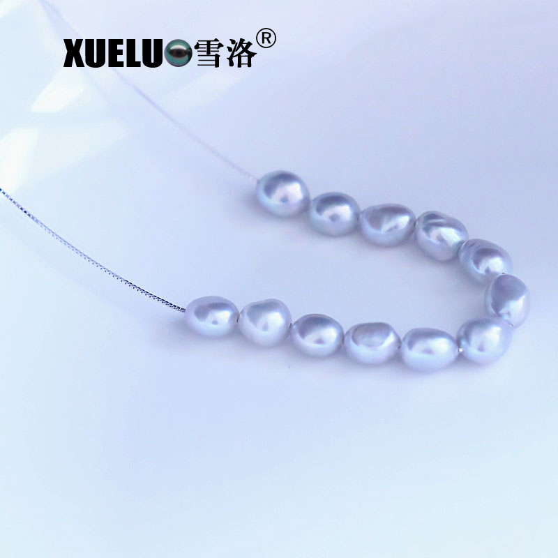 Sterling Silver Jewelry Natural Baroque Cultured Freshwater Pearl Necklace (XL120062)