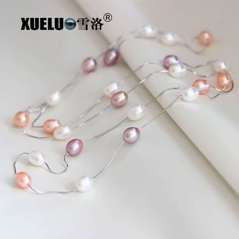 Sterling Silver Jewelry 90cm Long Cultured Freshwater Pearl Necklace (XL120055)