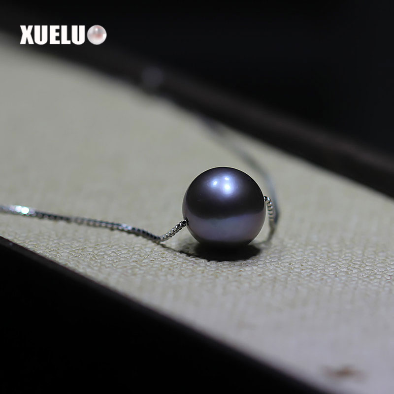 925 Sterling Silver Lavender Perfect Round Lucky Bead Necklace（XL120013)