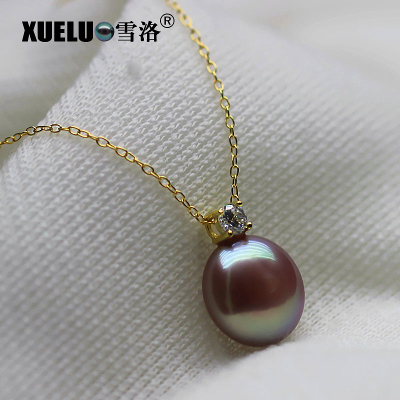 925 Sterling Silver Coin shape Freshwater Pearl Pendant Necklace（XL120017)