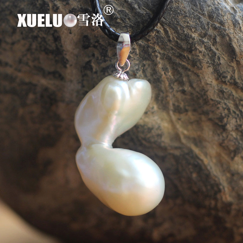 925 Sterling Silver Big Baroque Freshwater Pearl Pendant Necklace（XL120019)
