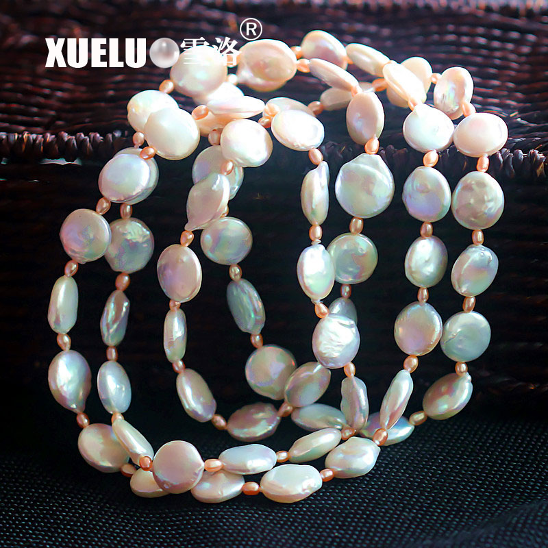 Fashion Long Coin Shape Freshwater Pearl Necklace(XL120031)