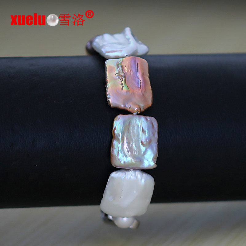 Multicolor Square Baroque Natural Cultured Freshwater Pearl Bracelet(XL150005)