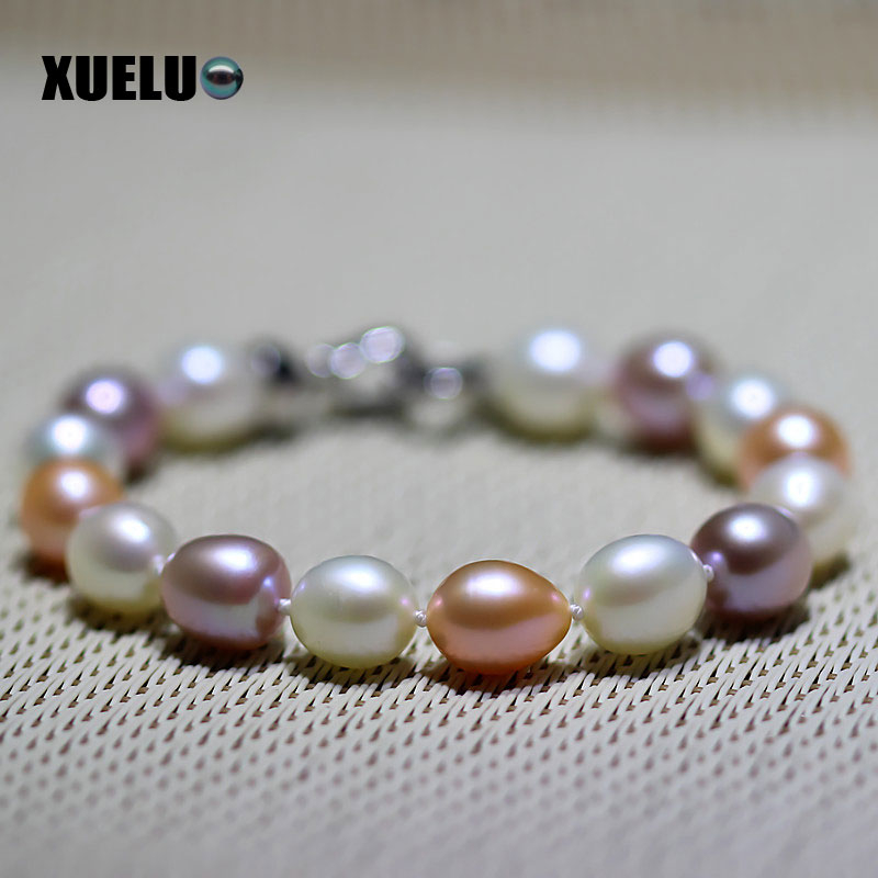 8-9mm Oval Natural Cultured Freshwater Pearl Bracelet Wholesale(XL150003)