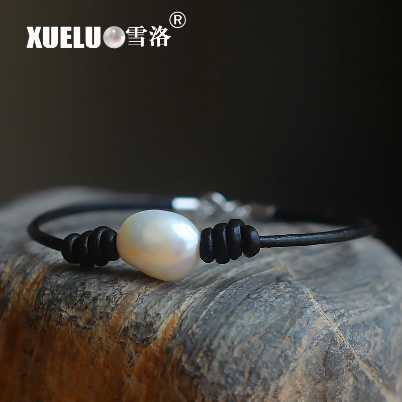 Real Leather Natural Genuine Cultured Freshwater Baroque Pearl Bracelet(XL150009)