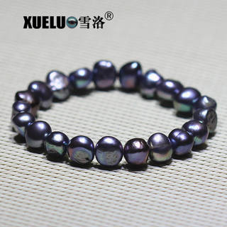 10-11mm Stretch Black Baroque Chinese Cultured Freshwater Pearl Bracelet (XL150094)
