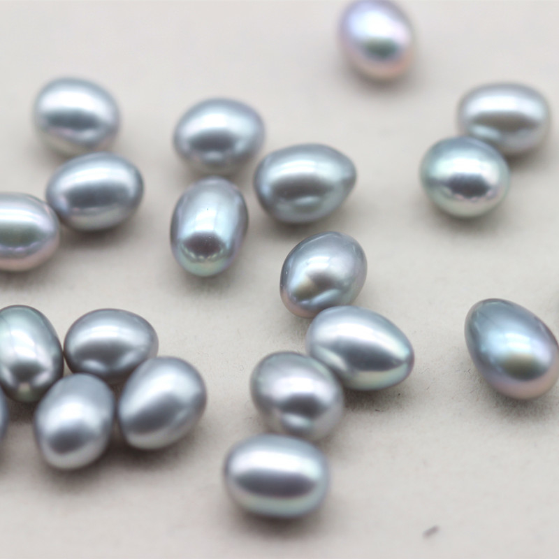 7-8mm Rice(Oval) Baroque Grey Freshwater Loose Pearls Beads(XL110058)