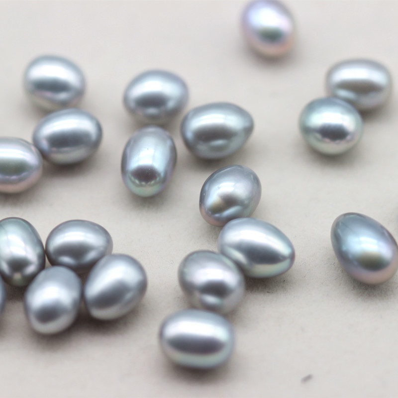 7-8mm Rice(Oval) Baroque Grey Freshwater Loose Pearls Beads(XL110058)
