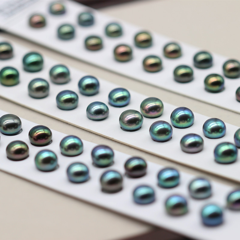 8.5-9mm Button Round Baroque Peacock Black Freshwater Loose Pearls Beads(XL110061)