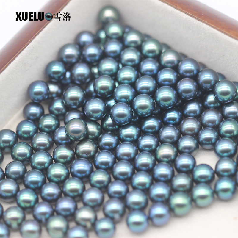 7-8mm Perfect Round Peacock Black Freshwater Loose Pearls Beads(XL110062)