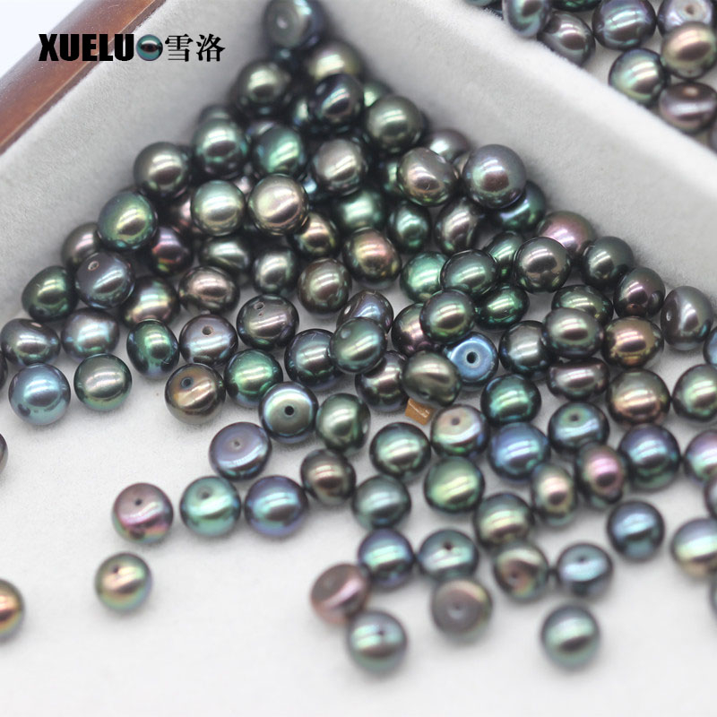  8-9mm Button Round Peacock Black Freshwater Loose Pearls Beads(XL110063)