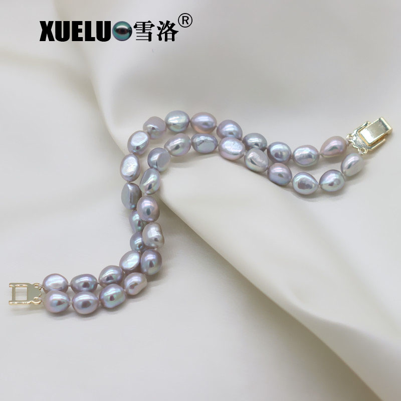 Double Strands Light Grey Baroque Genuine Cultured Freshwater Pearl Bracelet(XL150132)