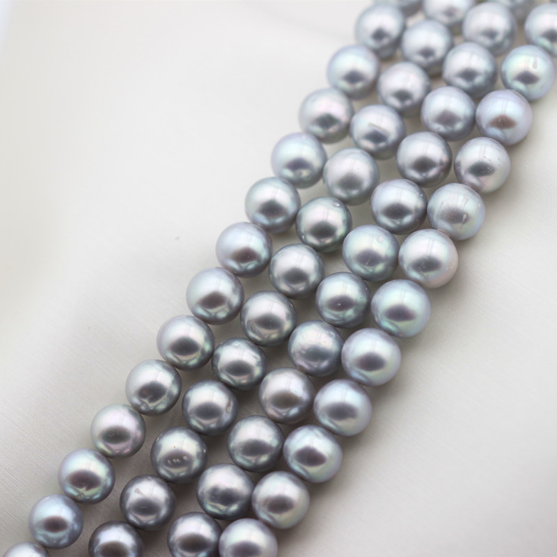8-9mm Grey Round Cultured Genuine Freshwater Pearl Strings (XL180117) 