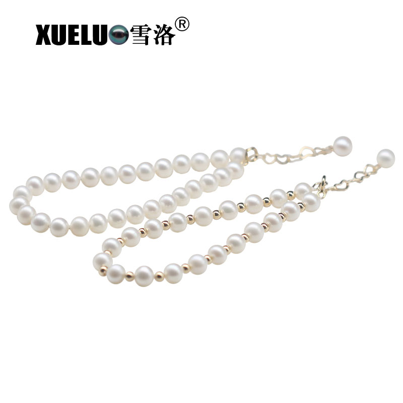 5-6mm Perfect Round Natural Genuine Cultured Fresh Water Pearl Bracelet(XL150138)