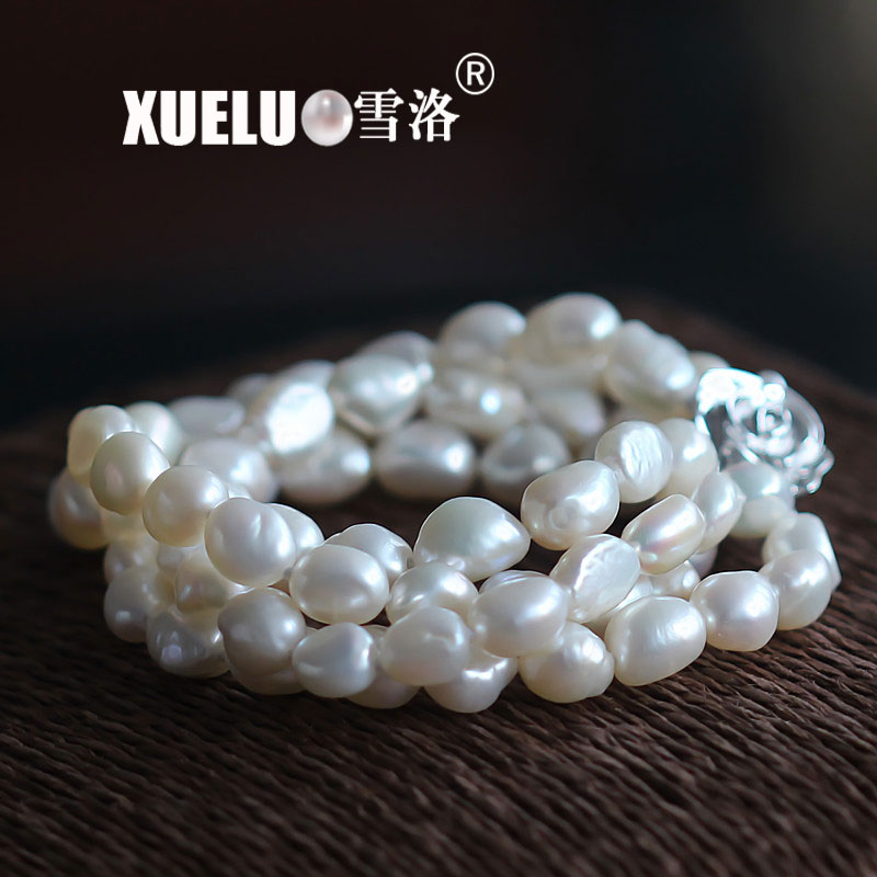 Natural Real White Baroque Three Strands Chinese Cultured Freshwater Pearl Bracelet (XL150051)