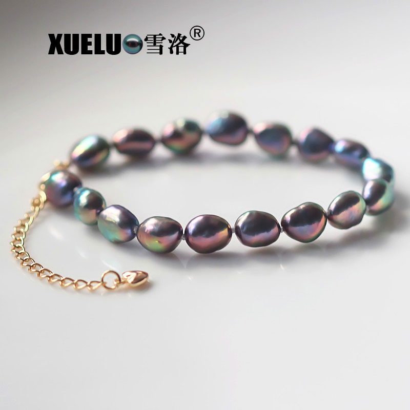 Fashion Natural Real Black Baroque Chinese Cultured Freshwater Pearl Bracelet (XL150112)