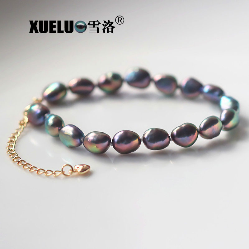 Fashion Natural Real Black Baroque Chinese Cultured Freshwater Pearl Bracelet (XL150112)