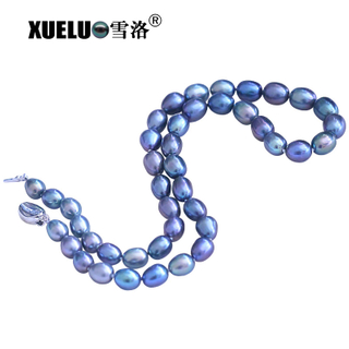 Peacock Black Oval Natural Cultured Freshwater Pearl Necklace (XL120065)