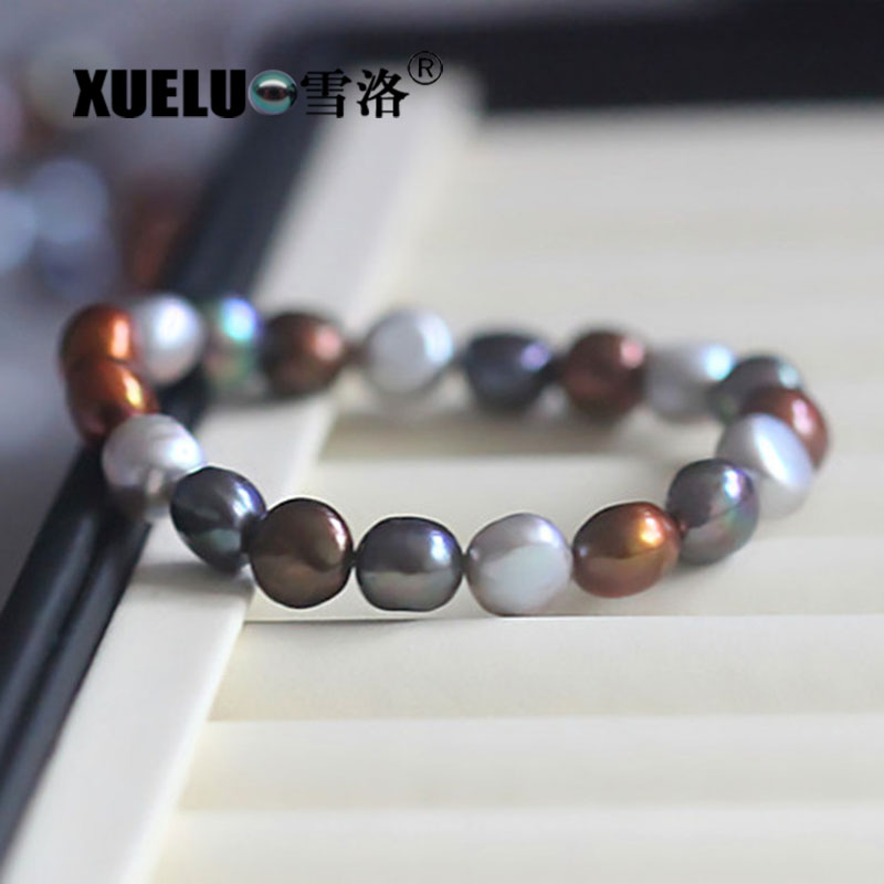 Elastic Baroque Real Chinese Cultured Freshwater Pearl Bracelet (XL150044)