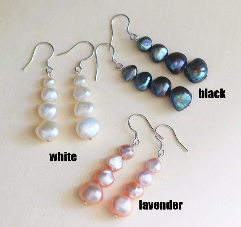 925 Sterling Silver White Baroque Freshwater Drop Pearl Earrings (XL140143)