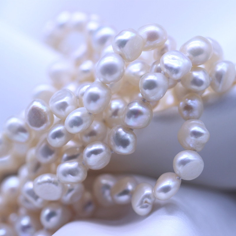 7-8mm Long Baroque White Freshwater Pearl Necklace(XL120069)