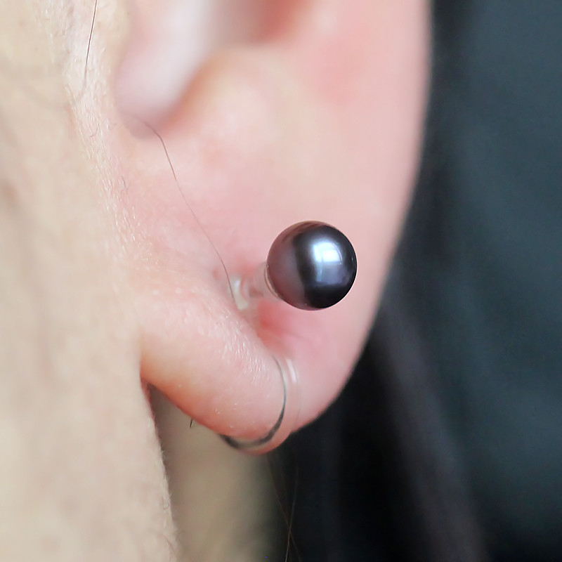 5-6mm Black Perfect Round Natural Cultured Freshwater Pearl Clip Earrings for no ear hole (XL140002)