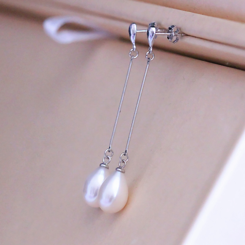 9-10mm Fashion Tear Drop Natural Cultured Freshwater Pearl Earrings (XL140035)