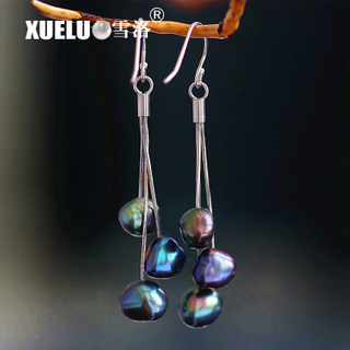 Fashion Black Baroque Cultured Freshwater Pearl Earrings (XL140067)