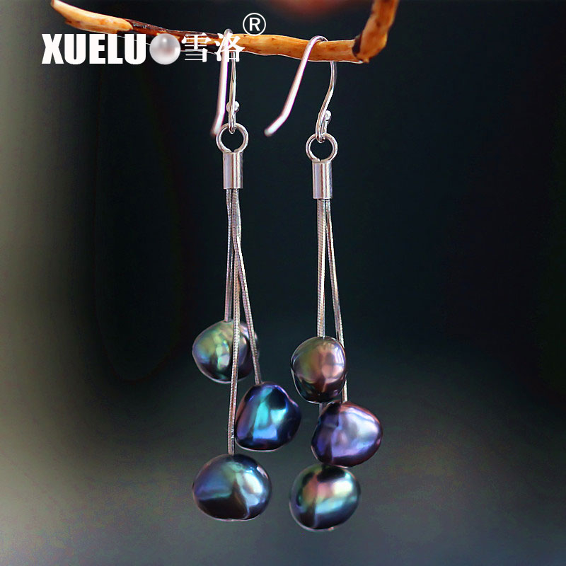 Fashion Black Baroque Cultured Freshwater Pearl Earrings (XL140067)